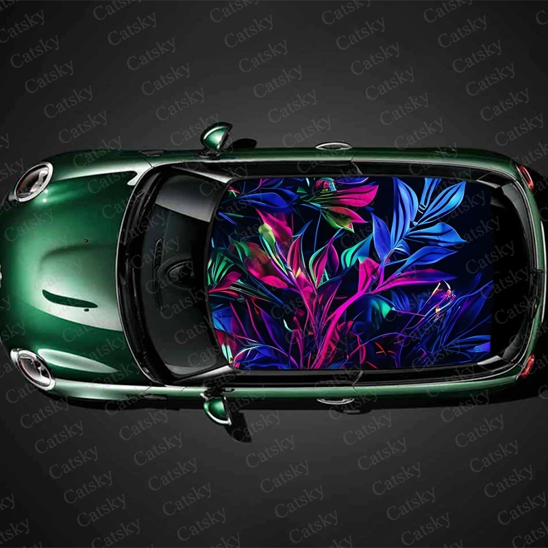 

Abstract Neon Flowers Car Roof Sticker Wrap Racing SUV Accessories Packaging Painted PVC Custom Car Graphic Decal
