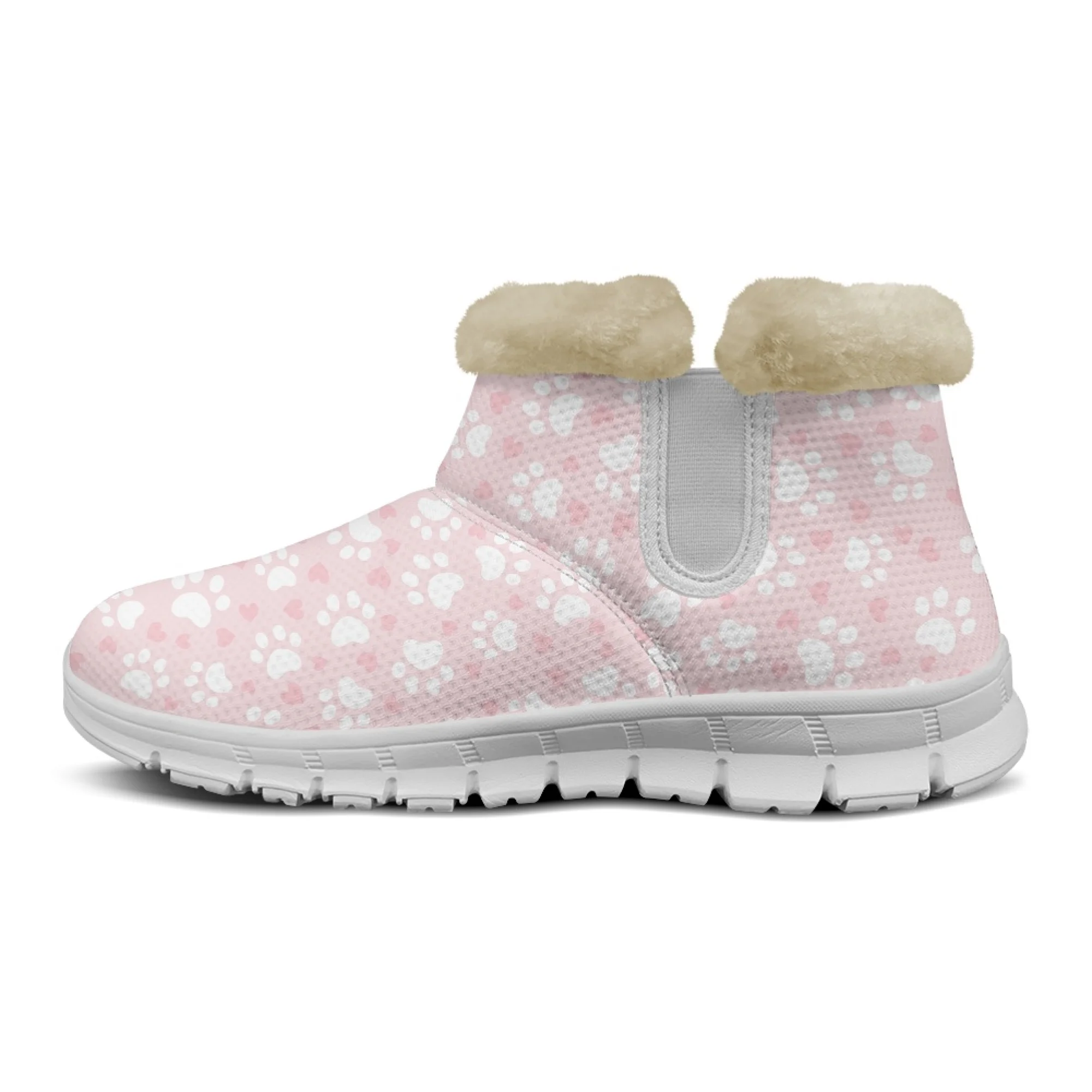 INSTANTARTS Cute Puppy Paw Prints Warm Snow Soft Boots Women Winter Pink Shoes Comfort Casual Non Slip Short Plush Girls Boots