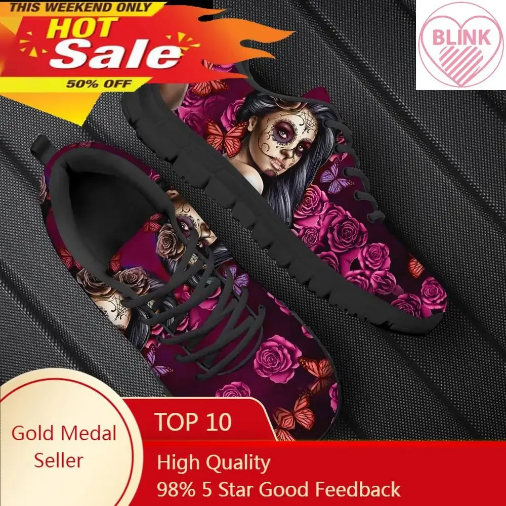 Day of the Dead Sugar Skull Red Rose Floral Pattern Shoes Women Casual Spring/Autumn Sneakers Brand Designer Shoes