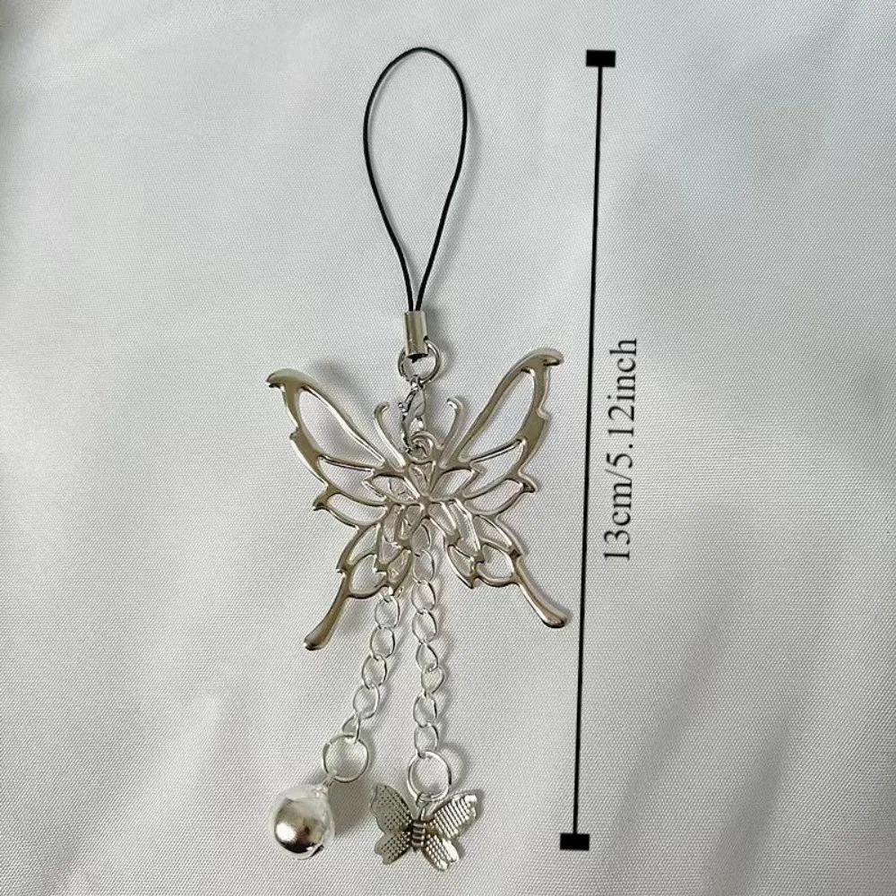 Phone Lanyard Phone Keychain Phone Charm Girl Silver Butterfly Phone Chain Pendant Sweet Cool Kawaii Y2K Silver Charms Women Mobile Phone Keychain Lanyard Jewelry