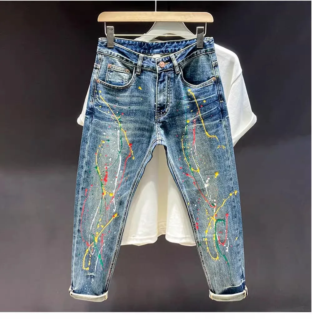 A03640 Fashion Men's Jeans Runway Luxury famous Brand European Design party style Men's Clothing