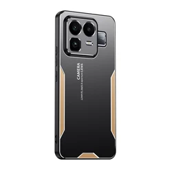 Luxury Metal Shockproof Bumper Camera Protection Phone Case with Matte Hard Cover Shell for Realme NEO8 (Gold)