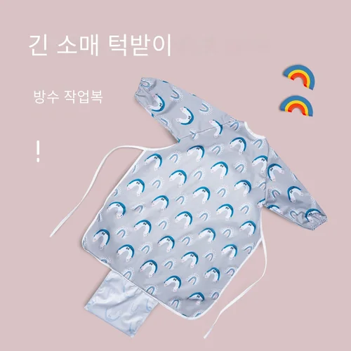 HappyFlute-새로운 방수 포켓 인쇄 긴 소매 작업복 아기 수유 턱받이, 1 개 테이블 사용 전체 커버리지 5