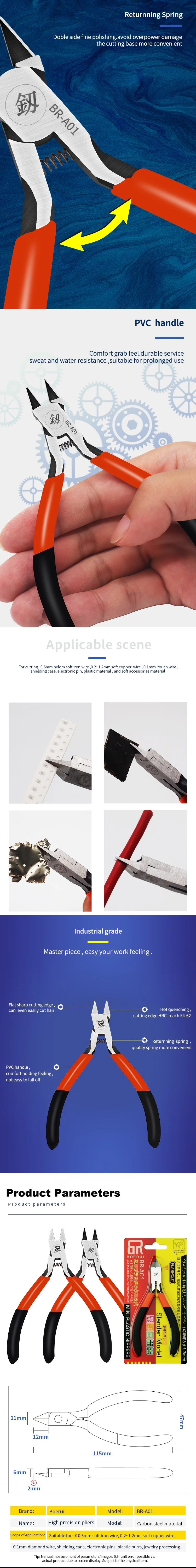 A01 Hohe Präzise Zangen Zangen Draht Cutter Carbon Stahl Sofit Kupfer Eisen Linie Abschirmung Fall Schneiden DIY Hand Werkzeug – Detail 2