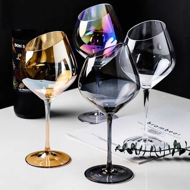 

Creative nordic red wine champagne glasses lead free glass 185ml 440ml 570ml transparent smoky grey amber colored glasses