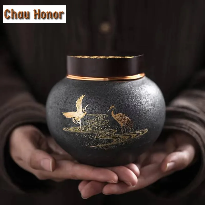 Silver Spot Glaze Tea Containers Handmade Ceramic Sealed Household Storage Tea Pot Coarse Pottery Small Tea Warehouse Tea Tin