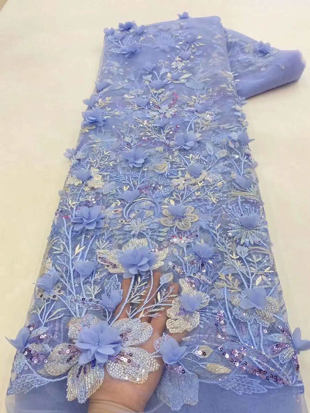 

Роскошные африканские блестки для жениха, 3D кружевная ткань, высокое качество, синие Бусины, вышивка, французский стиль, свадебное платье xz62