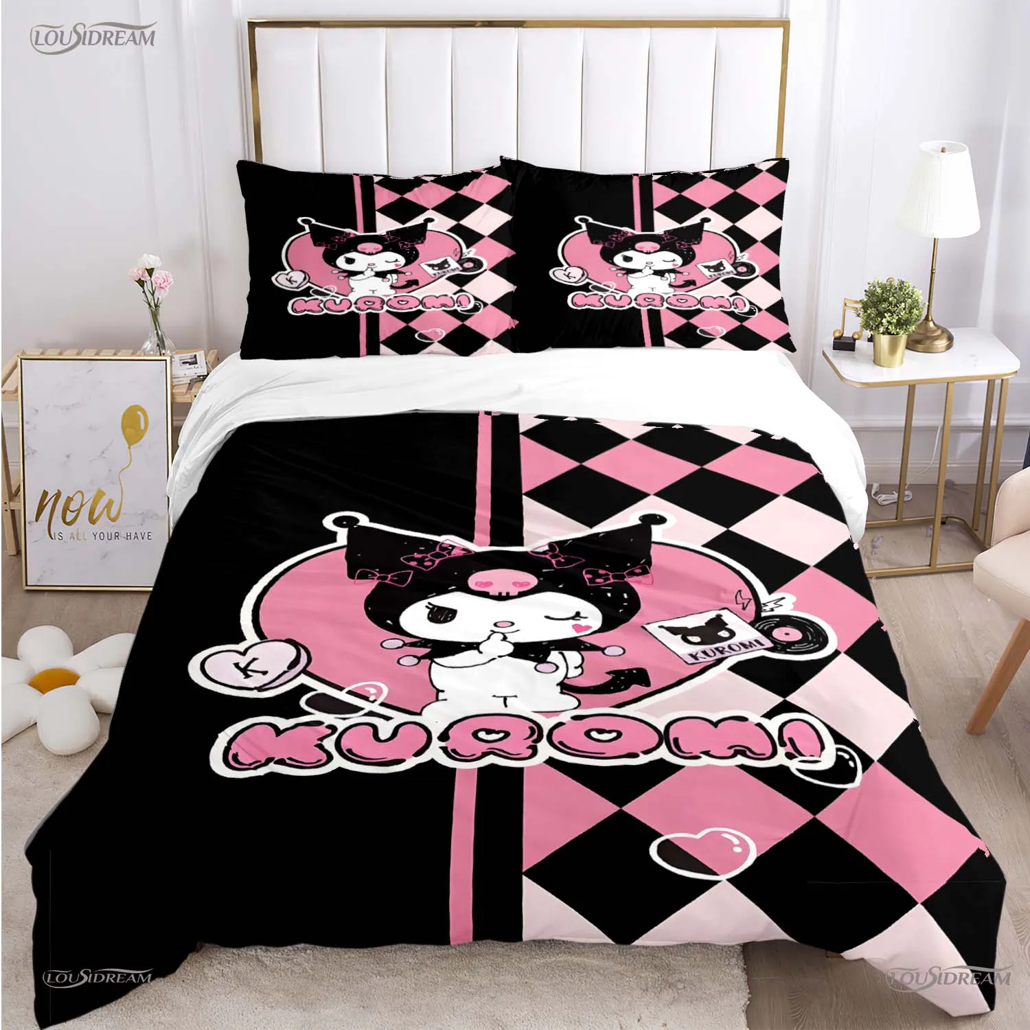 Kuromi Cartoon Anime Cute All Season Duvet Cover Comforter Bedding Set Soft Quilt Cover and Pillowcases Single/Double/Queen/King