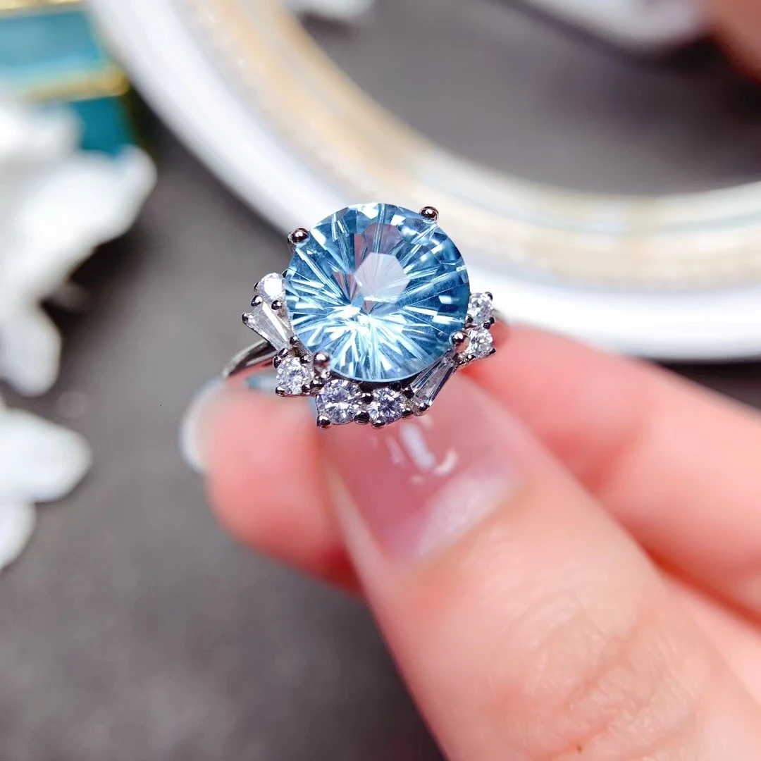 

MeiBaPJ Natural Blue Topaz Flower Fashion Ring for Women Real 925 Sterling Silver Fine Wedding Jewelry