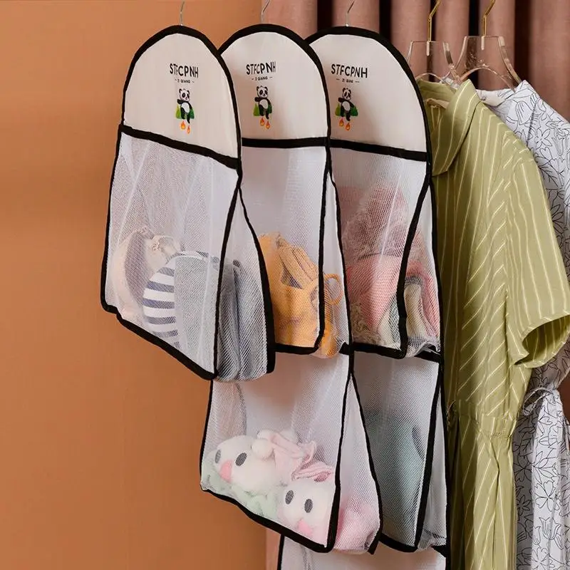 2/3Layer Large Capacity Storage Mesh Bag Underwear Socks Storage Bag Breathable Wardrobe Organizer With Clothes Hanger
