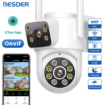 BESDER 8MP Wifi Camera PTZ Dual Screens Outdoor Human Detection Auto Tracking 6MP CCTV Surveillance IP Camera P2P Audio iCSee 1