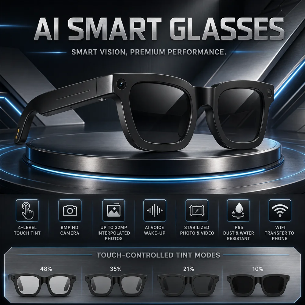 Smart Glasses with 2026 New AI Intelligent Q&A Interaction AI Voice Wake-up Smart Voice Assistant AI Photo Recognition