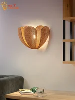 Japanese Wabi-Sabi Rattan Weaving Petal Wall Lamp LED E27 Atmosphere Art Decorative Wall Mounted Modern Light Fixtures Luminaria 2