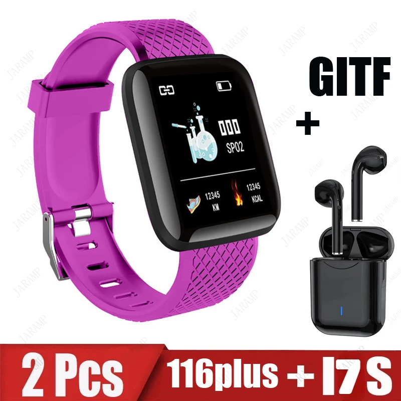 2Pcs 116plus i7s Smart Watch Men Women Bluetooth Earphone Watch Sport FitnessTracker Pedometer D13 Smartwatch Digital WristWatch 