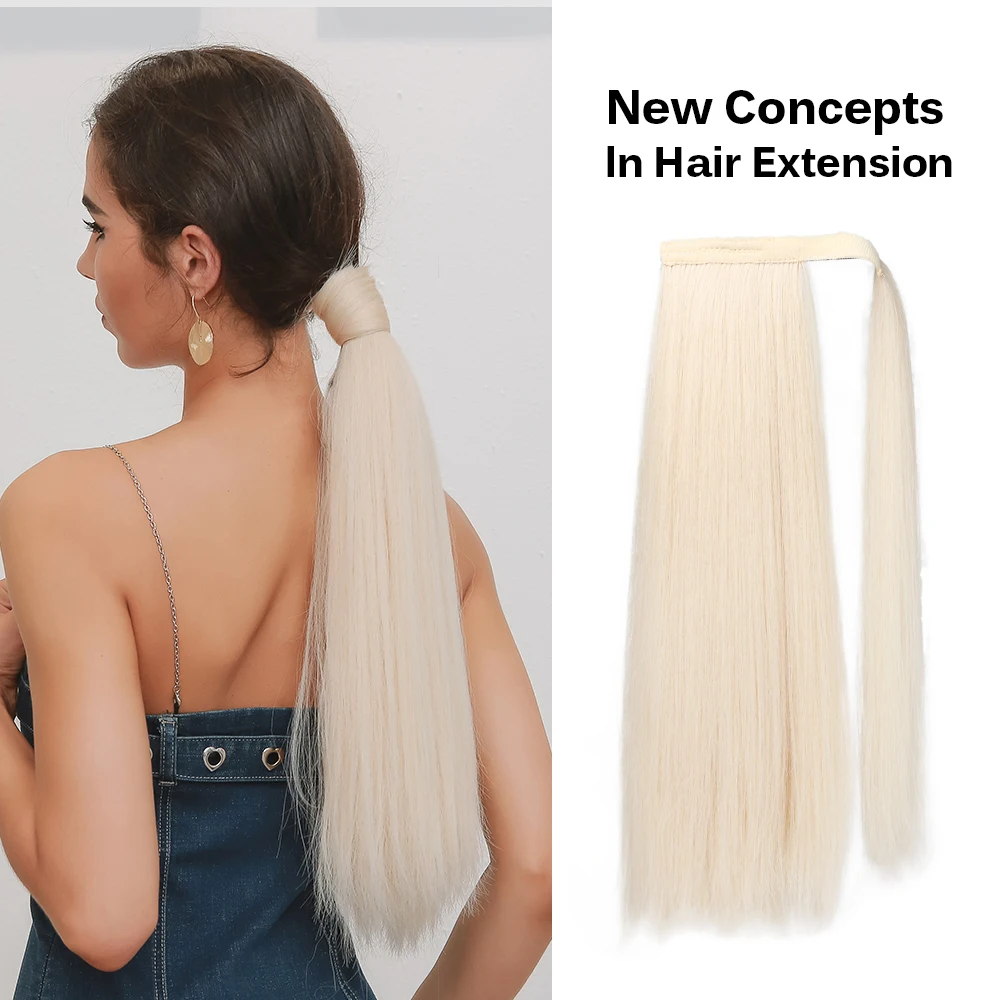 

Long Straight Synthetic Clip PonyTail Hair Extension Platinum Blonde Wrap Around Clip In Ponytail Heat Resistant Hair for Women