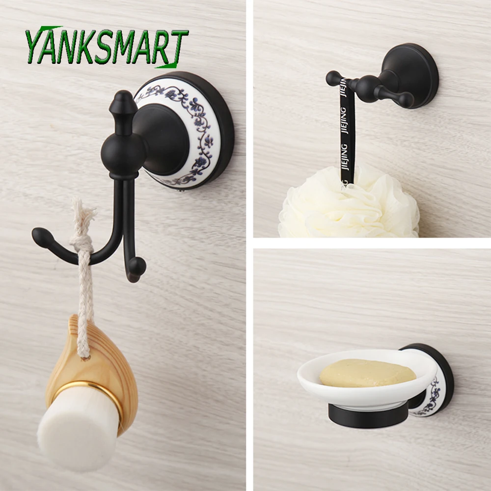 Bathroom Towel Hook Brass Wall Mounted Robe Coat Hanger Stainless Steel Ceramics Hardware Accessories Set YANKSMART