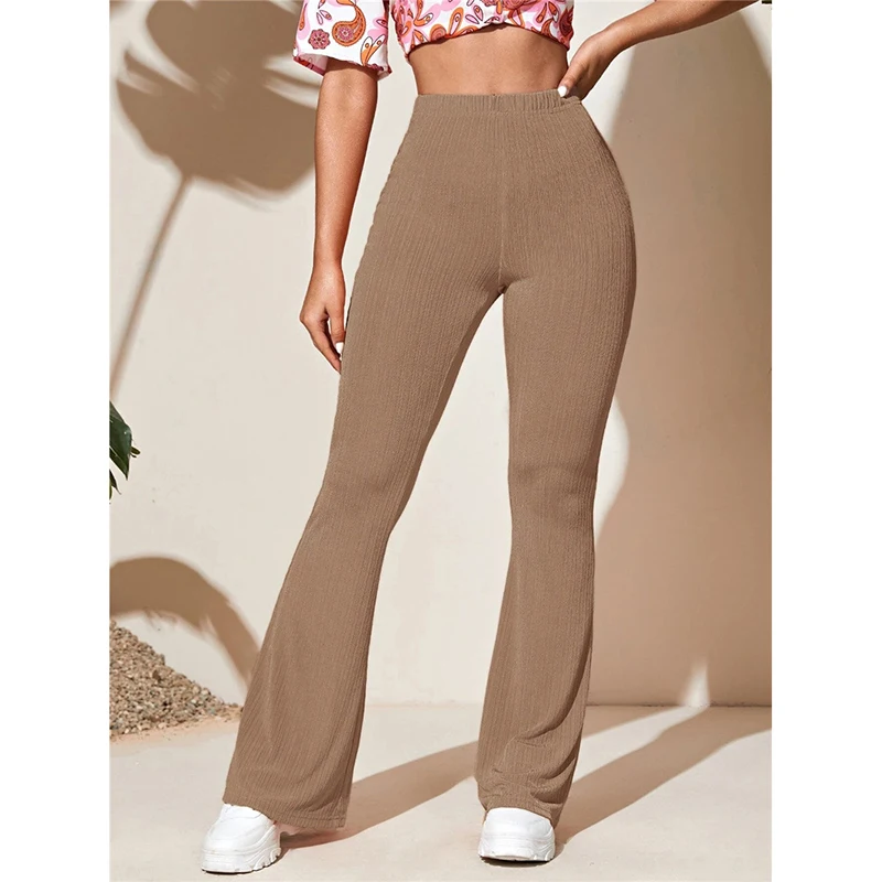 

New Women's Flared Leggings High Waist Knitted Yoga Pants Casual Belly Control Wide Leg Pants