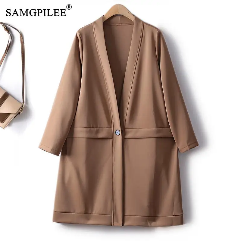 

Женская ветровка, весенний кардиган на одной пуговице, Европейский тренчкот, Повседневная хлопковая однотонная прямая куртка с V-образным вырезом для женщин, 2023