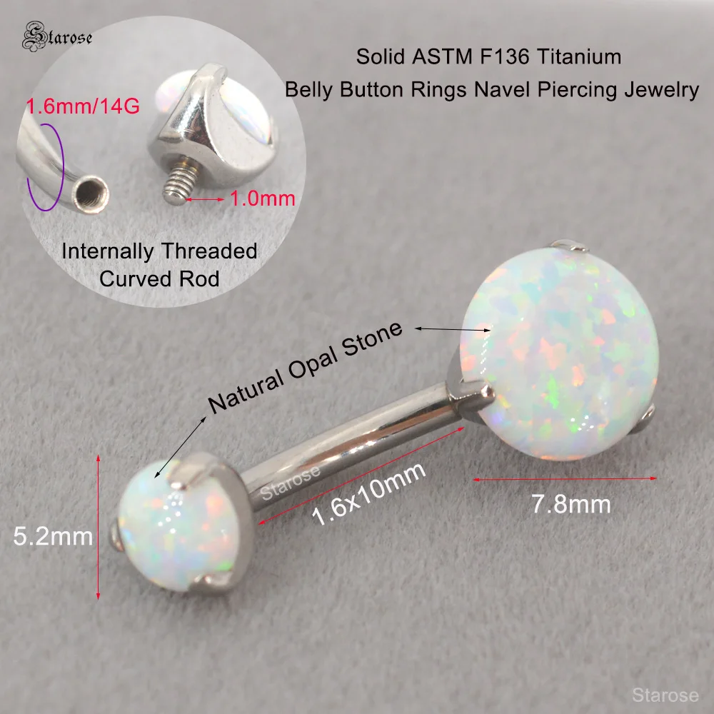 White Opal Belly Button Ring Solid ASTM F136 Titanium