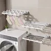 Folding Drying Rack Wall Mounted Clothes Hanger Drying Clip Windproof Sock Clip Multi Functional Towel Hanger Space Saving 2