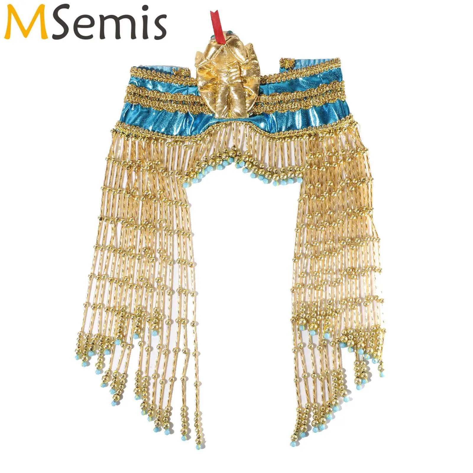 

Women Halloween Ancient Egypt Cleopatra Cosplay Headwear Elapid Beads Sequins Chain Tassels Headdress Egyptian Accessories