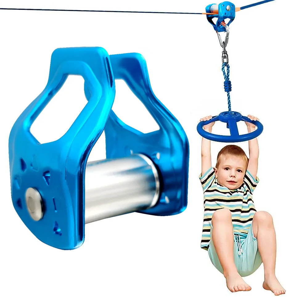 Ninja Slider Slackline Pulley with Carabiner for Kids Backyard Zipline