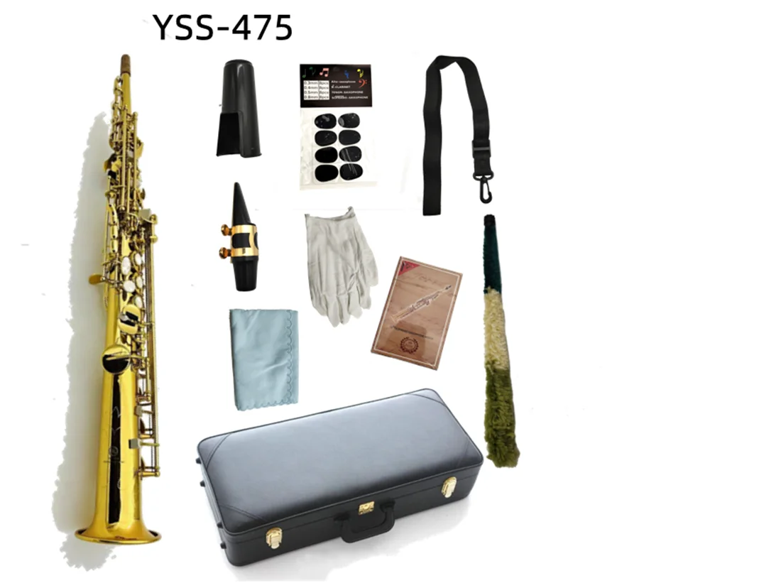 

Brand New yss-475 B flat Soprano Saxophone Brass Plated Lacquer gold Professional musical instrument With Case Free Shipping