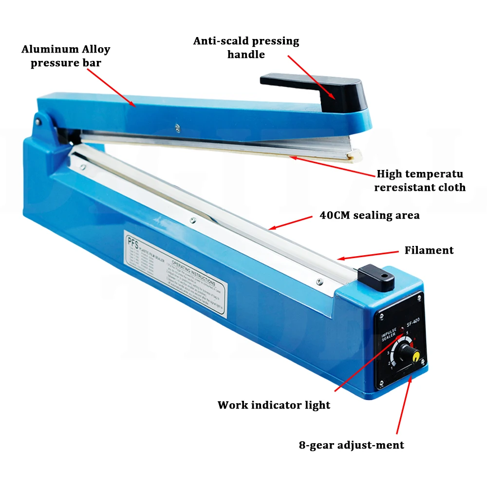 20/30/40cm Impulse Heat Sealer Impulse Bag EU/US Plug Type Manual Film Sealer Aluminum Plastic Bag Heating Sealer Tool 2