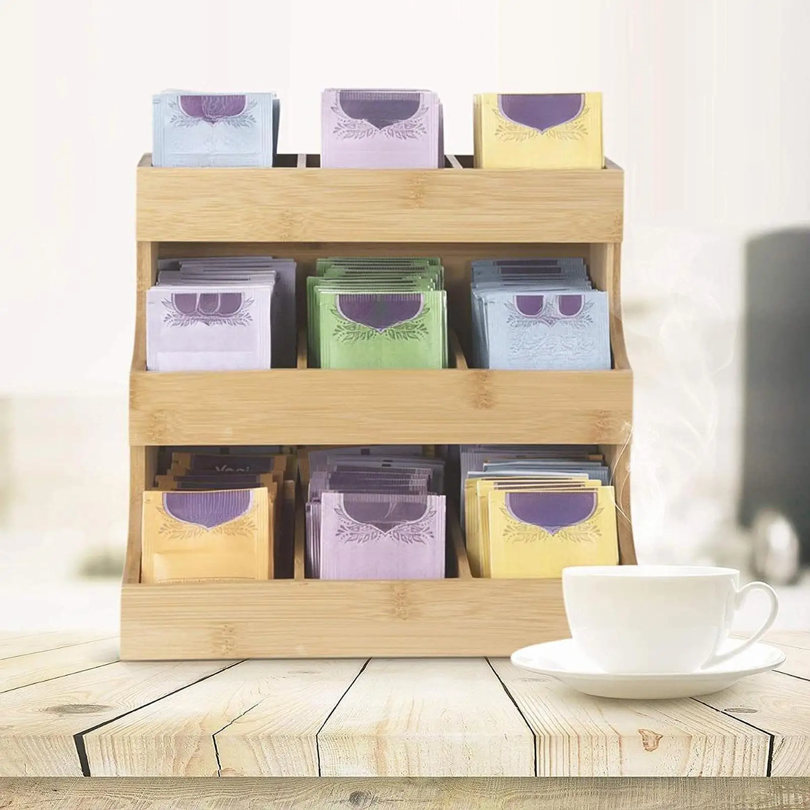 Tea Bag Organizer Vertical Display Stand Tea Rack Bag Station Wood Box Container for Kitchen Cabinet Dorm Pantry Office tea bag organizer