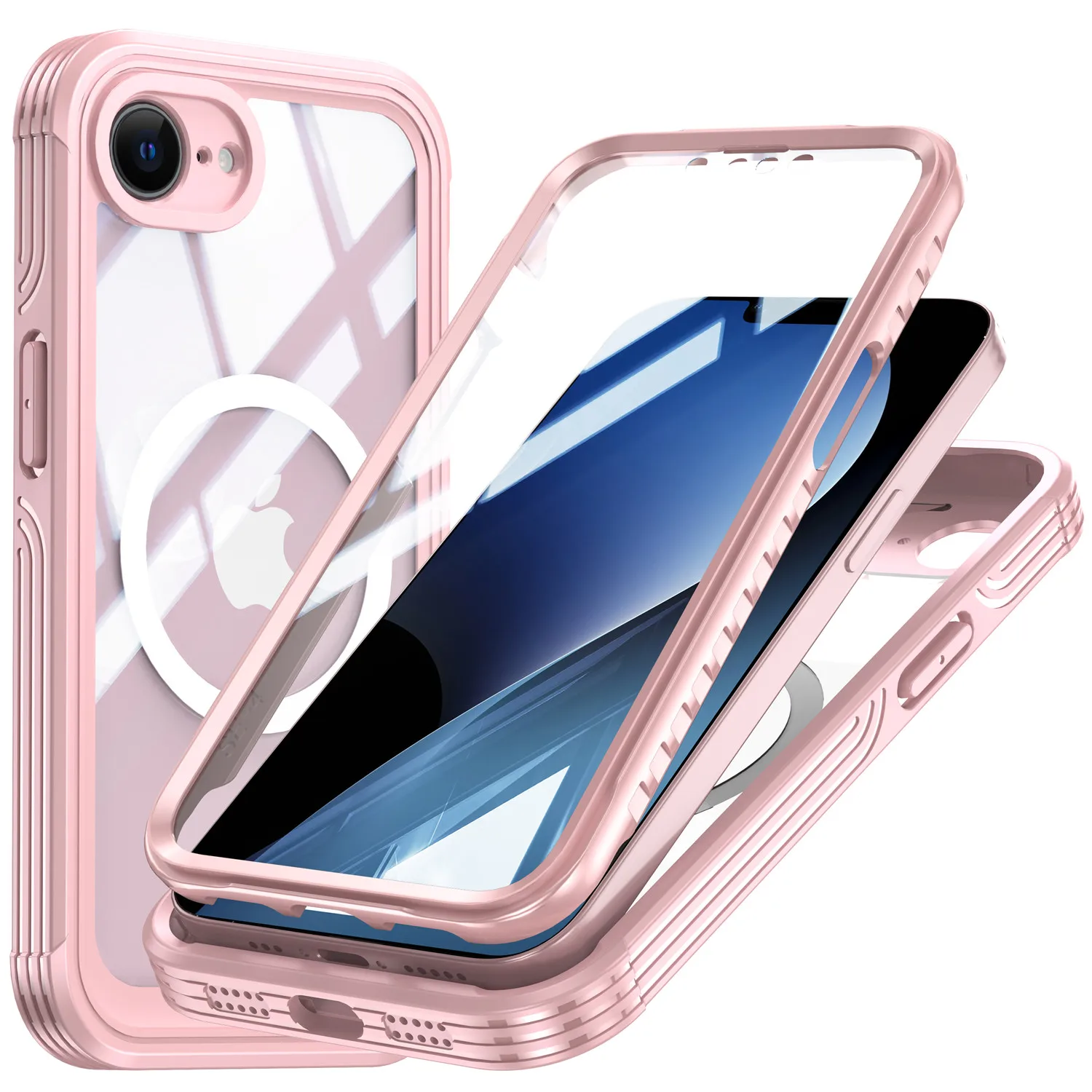Premium 360 Protection Case with Double Layer Glass Screen Protector and Magnetic Wireless Charging Cover