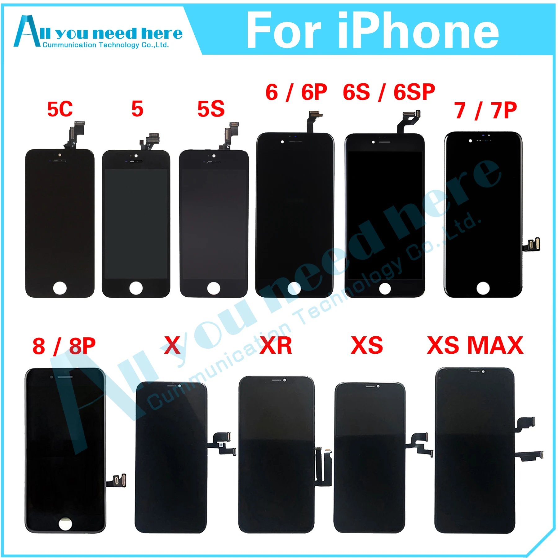 Per Iphone 5 5S 5C 6 Plus 6S Plus 7 Plus 8 Plus 11 Plus 12 Plus X Xr Xs Max Display Lcd Touch Screen Digitizer Assembly