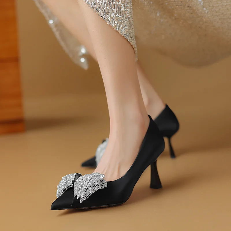 6.5CM New Women Genuine Leather High Heel Shoes Pointed Tip Spring Fashion Leisure Club Party Wedding Women Heels Shoes 35-39