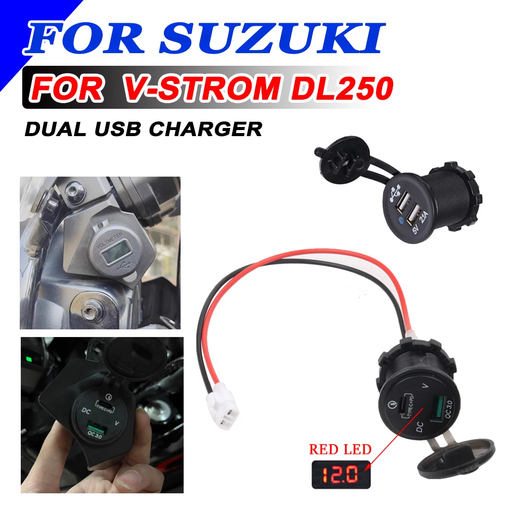 Motorcycle Dual USB Charger Socket Adapter Plug USB DC Outlet USB C and USB Adapter For SUZUKI DL250 V-Strom DL 250 VStrom motorcycle accessories motorcycle driver s id card holder storage for suzuki vstrom dl250 dl650 v strom dl1000 dl 650 1000xt