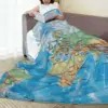 3D World Map Blankets Blue Ocean Countries Travel Office Flannel Throw Blanket Warm Soft Couch Chair Sofa Bed Bedspread Gift 1