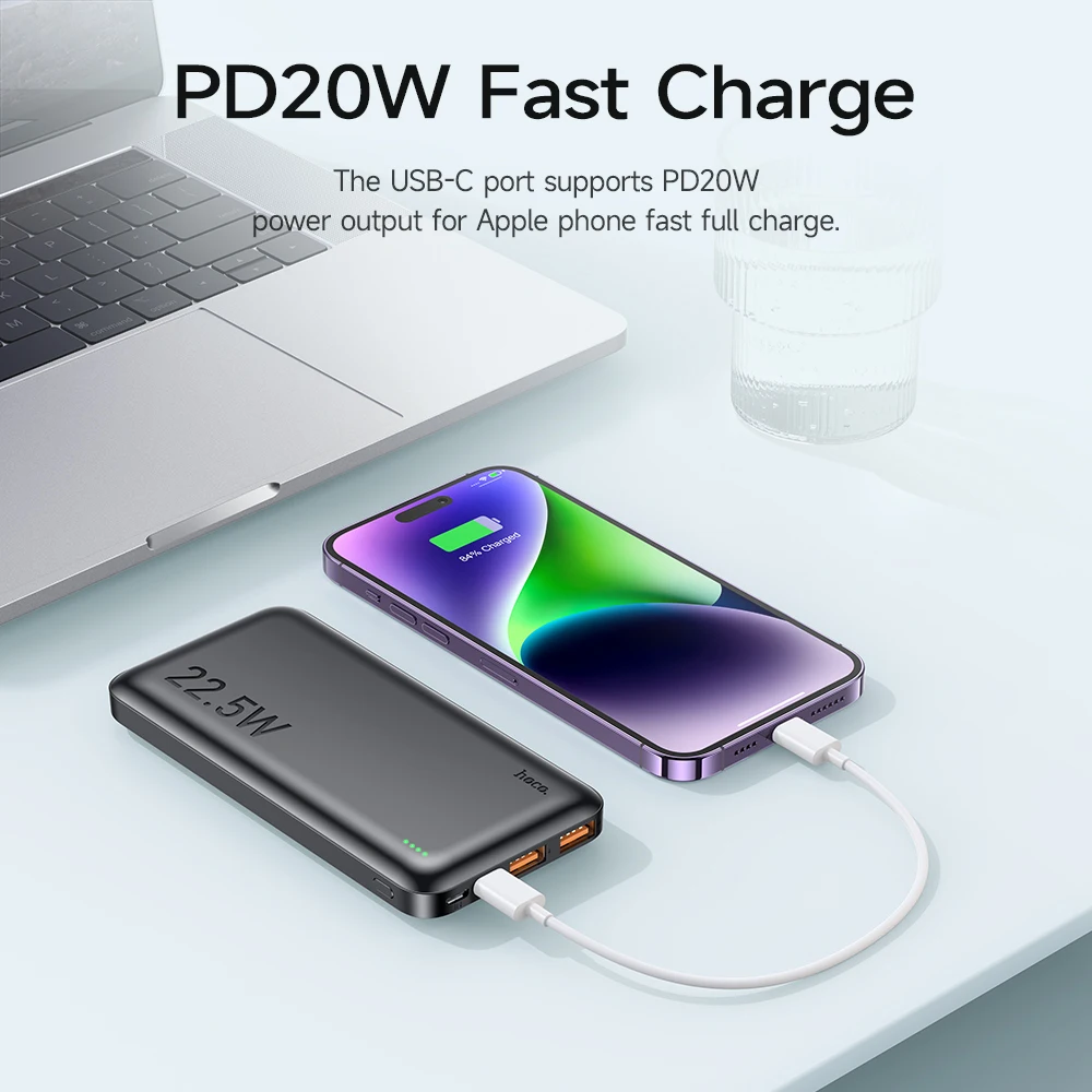 HOCO J101 22.5W 고속 충전 10000mAh 보조 배터리 (아이폰 16/15 Pro Max 울트라 슬림 PD USB C 삼성 S22 S23 호환)