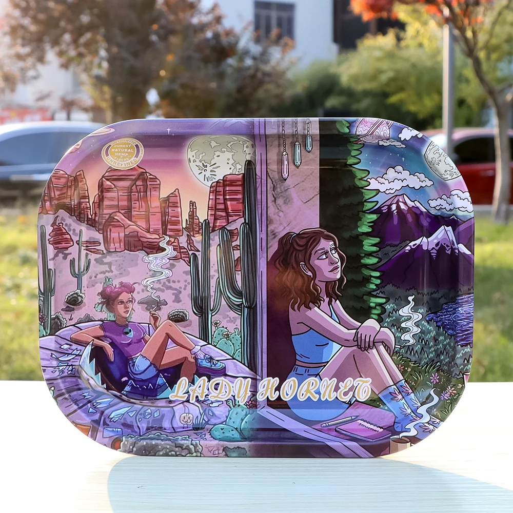 

LADY HORNET Rolling Tray 14*18CM Metal Tinplate Plate Beautiful Tray