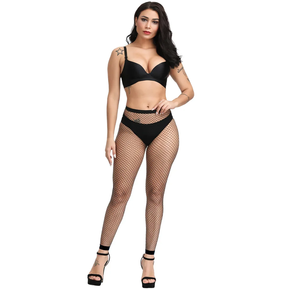 Damenmode, fußlose Netzstrumpfhose, hohe Taille, durchsichtige Netz-Leggings, schwarze Netzstrümpfe, Strumpfhosen – Detail 6
