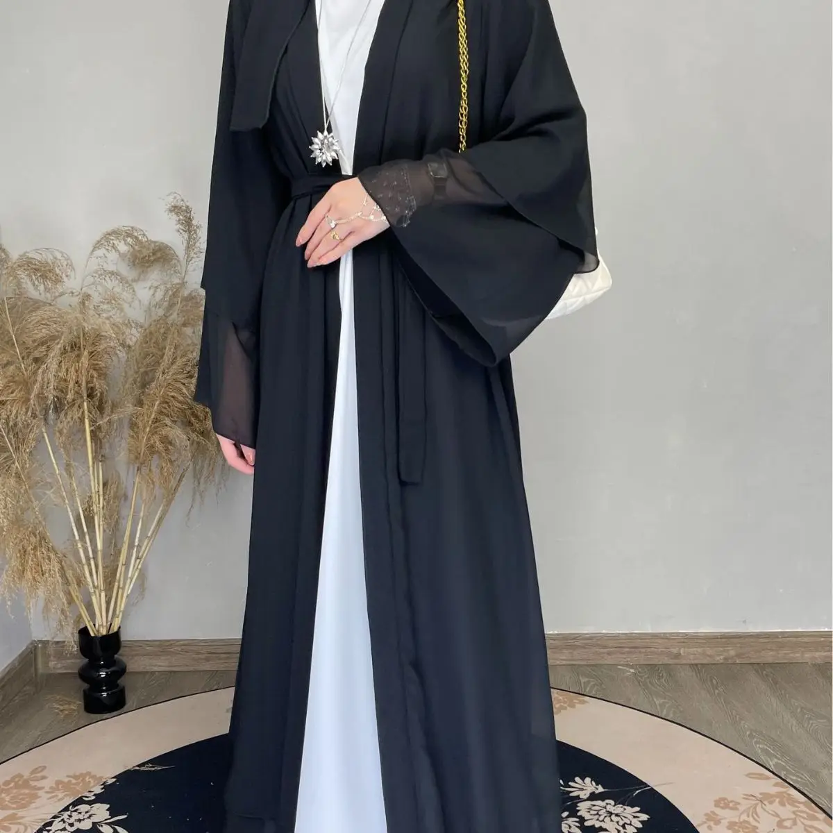 

Women Dress Solid Color Cardigan Jacket Feminine Flowing Chiffon Dress Simple Vestidos De Mujer