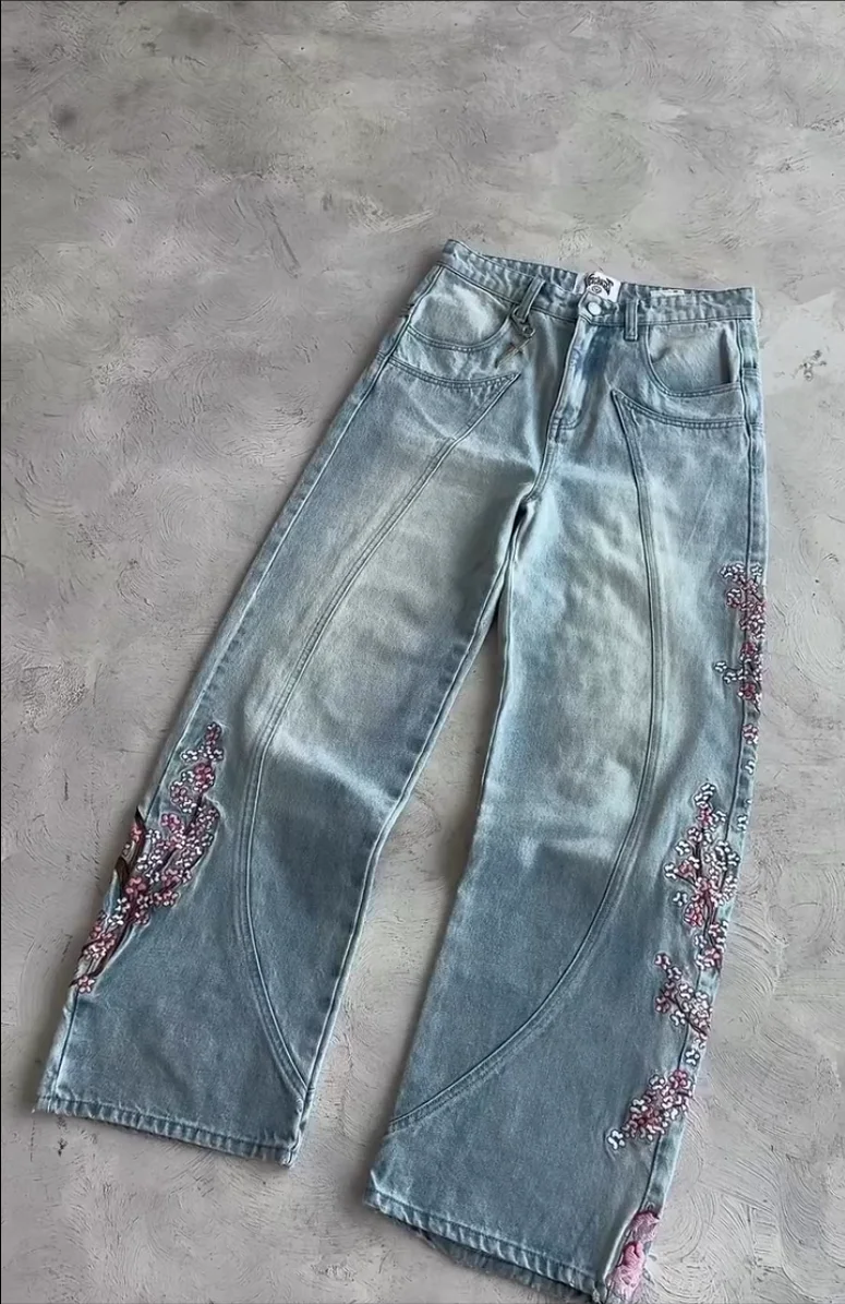 パンツ DIANTE EMBROIDERY DAMAGE DENIM Mens Distressed Destroyed Patch Jeans Ripped Embroidery