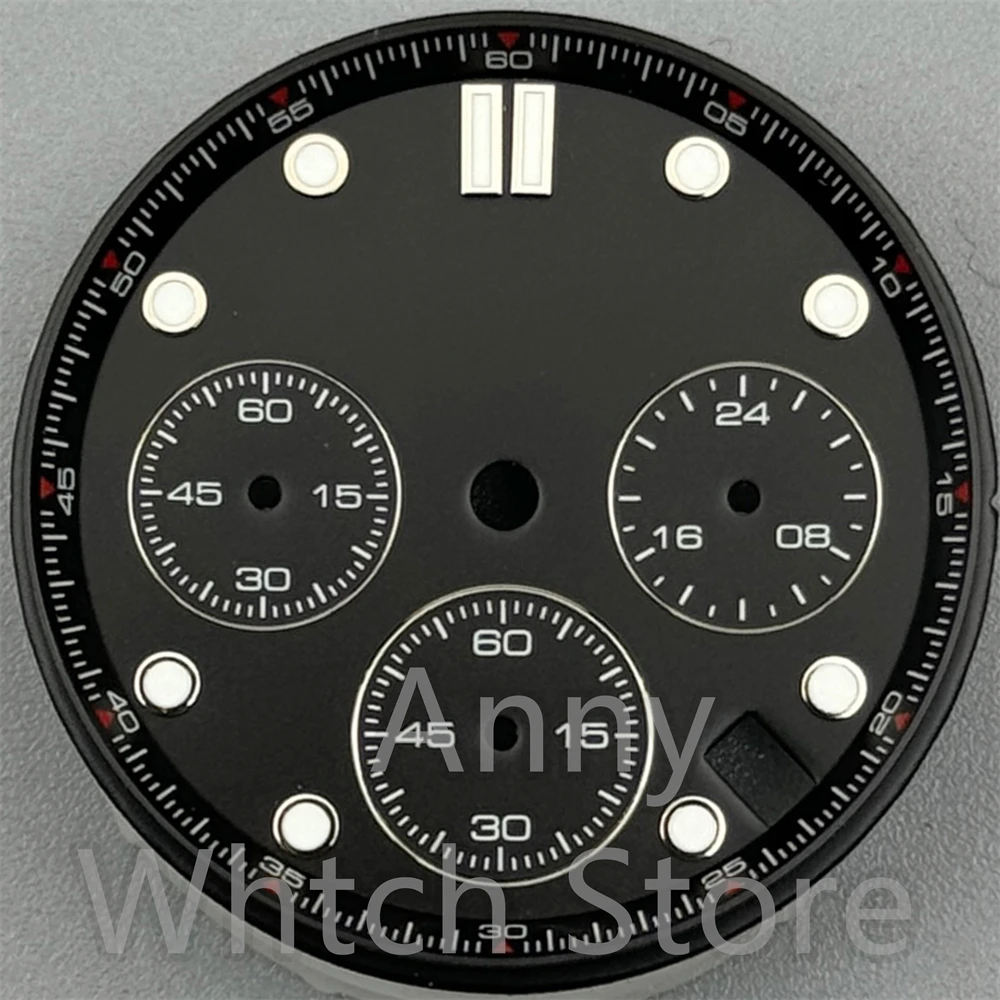 Green Luminous Chronograph Watch Dial with Date Windows, 31mm