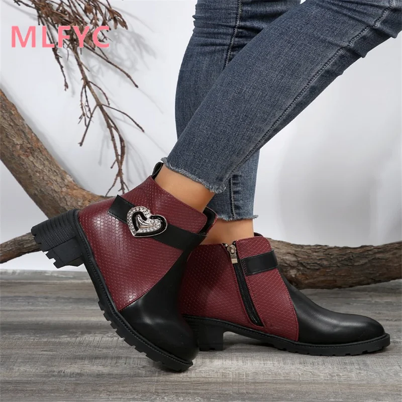 New Women's Boots Thick Sole Single Shoes 2023 New Autumn/Winter Color Matching Rhinestone Women's Boots