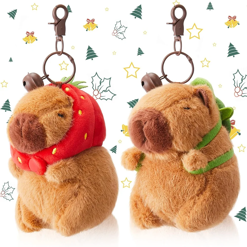 Capybara Plush Toy Capybara Plush Toy Kawaii Stuffed Animals Fluffy With Strawberry Tortoise Slap Bracelet keychain Birthday Gift