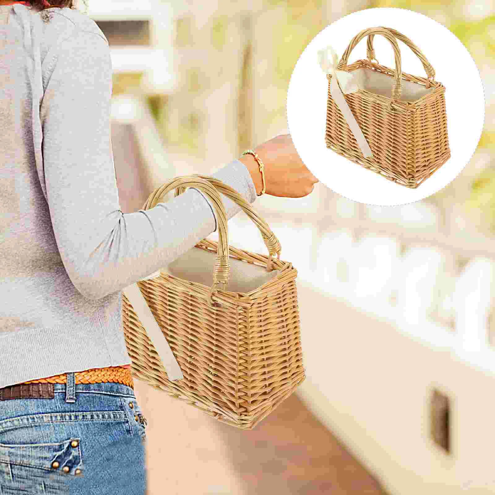 

Basket Woven Rattan Flower Straw Wicker Baskets Tote Beach Storage Picnic Willow Hand Wedding Handbag Handbags Girl Purses