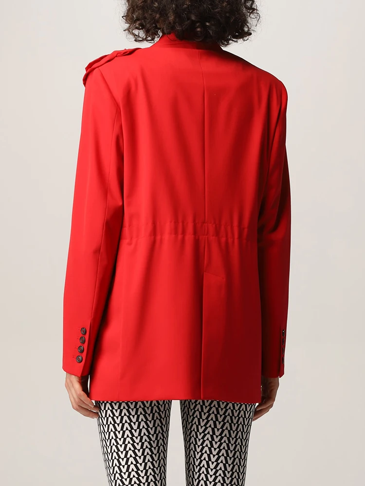 TWOTWINSTYLE Solid Spliced Appliques Blazer For Women Notched Collar Long Sleeve Patchwork Pocket Elegant Chic Blazers Female