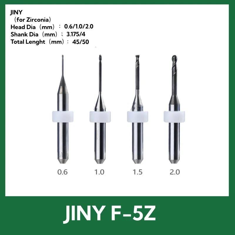 

Dental JINY F-5Z Milling Burs D3.175/D4 * 0.6mm/1.0mm/2.0mm Diamond DC Coating Milling Cutter For Zirconia F 5Z Milling Machine