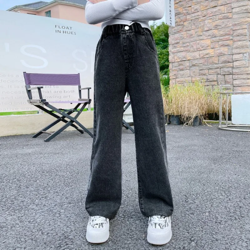 Teenager Girls Wide Leg Jeans Pants Spring 2024 Kids Clothes Loose Oversize  School Children's Trousers Blue Girl Pants