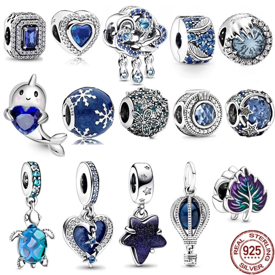 Celestial Shooting Star Heart Double & Blue Hot Air Balloon Dangle Charms Beads Fit Original Pandora Silver 925 Bracelet Jewelry