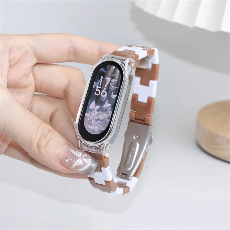 Color Collision Resin Watch Strap with Transparent Protective Cover Wristband