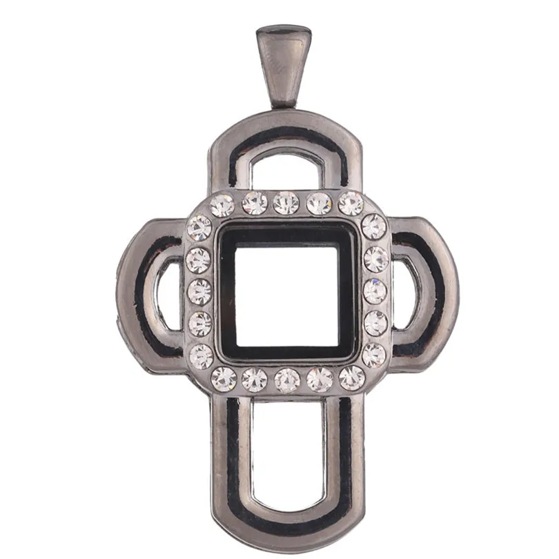 10PCS Cross Center Square Drill With Smooth Corners Floating Locket Alloy Pendant Charm Jewelry Making Necklace Keychain