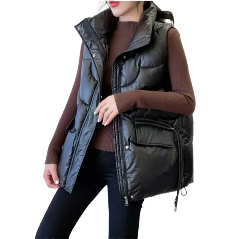 

Уличная мода, повседневное ветрозащитное пальто, пуховой хлопковый жилет, свободная куртка, Женское зимнее плотное теплое пальто без рукавов, черный жилет